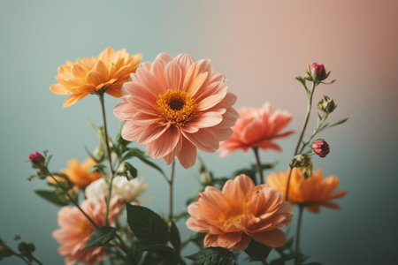 Colorful chrysanthemum flowers in vintage color tone.の素材