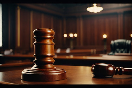 Law theme, mallet of judge, wooden gavel in courtroomの素材