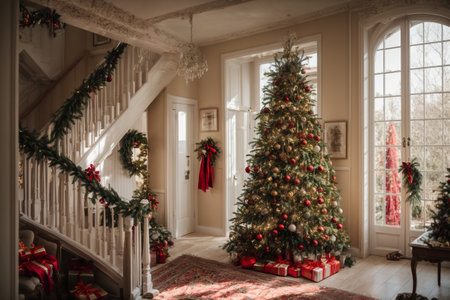 Christmas tree with presents in a classic interior of the house. New Yearの素材