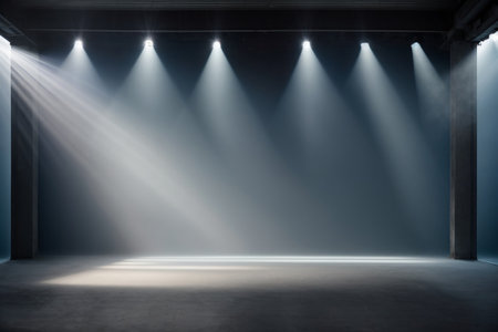 Empty stage with spotlights. Mock up, 3D Renderingの素材