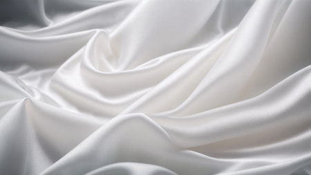 Closeup of rippled white satin fabric cloth texture backgroundの素材