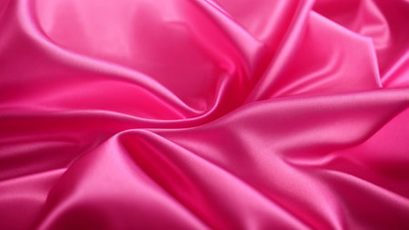 Closeup of rippled pink satin fabric texture background.の素材