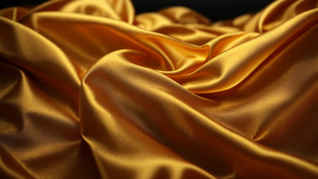 Gold satin fabric texture background. Yellow satin fabric texture background.の素材