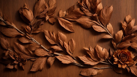 Autumn leaves on a wooden background. Autumn background. Toned.の素材