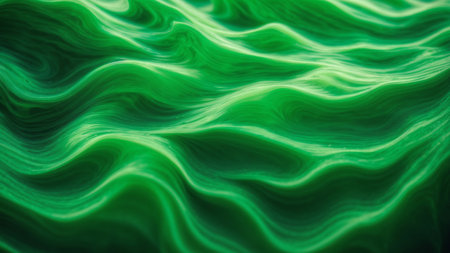 Abstract green background with smooth lines and waves. Texture of the fabric.の素材