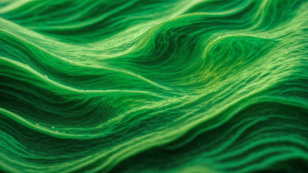Abstract background of green wavy fabric. 3d rendering, 3d illustration.の素材