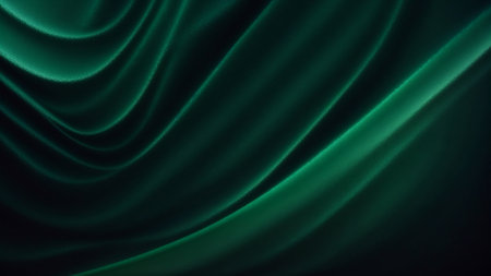 Abstract green satin cloth background. Closeup of rippled fabric textureの素材