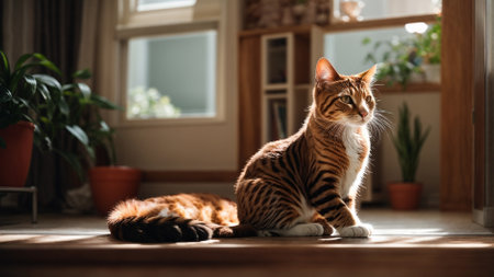 Beautiful bengal cat lying on the floor at home.の素材