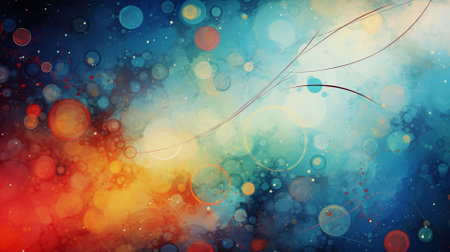 Abstract colorful background with bokeh lights and snowflakes.の素材