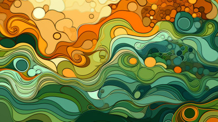 Abstract colorful background with waves and circles. Vector illustration. EPS 10の素材