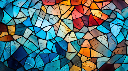 abstract background of stained glass window with colorful mosaic, close upの素材