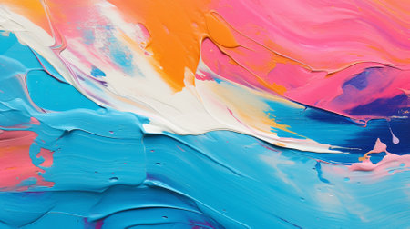 Abstract background of acrylic paint in blue, pink and yellow colors.の素材
