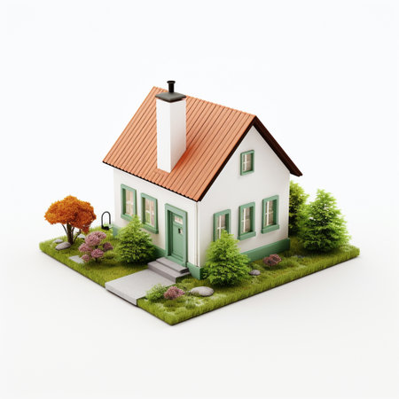 3d house with a chimney on a white background. 3d renderingの素材