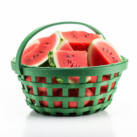 Watermelon in a basket on a white background. Isolated.の素材