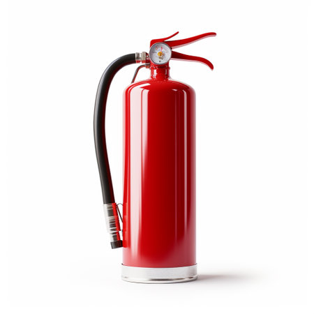 Fire extinguisher isolated on a white background. 3d render.の素材