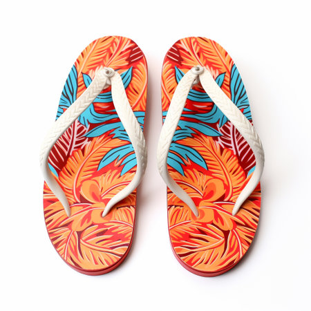 Colorful flip flops isolated on white background. Top view.の素材