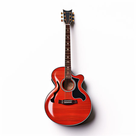 Acoustic guitar on a white background. 3d render illustration.の素材