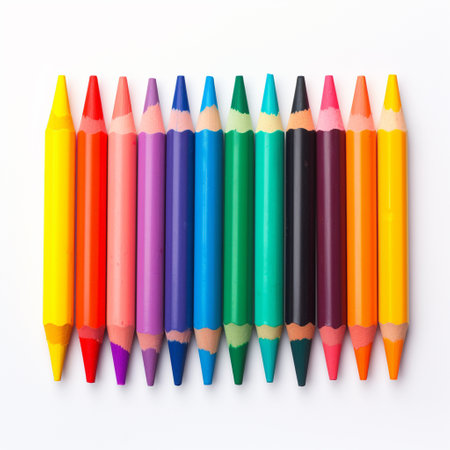 Color pencils isolated on white background. Top view. Flat lay.の素材