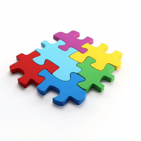 Colorful jigsaw puzzle isolated on white background. 3d renderの素材