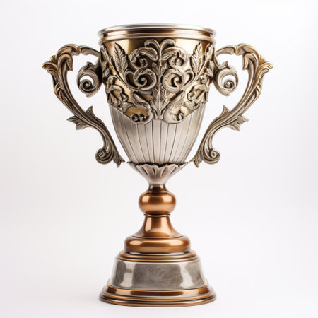 Trophy cup isolated on a white background. 3d rendering.の素材