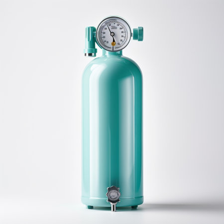 Blue gas cylinder isolated on a white background. 3d render.の素材