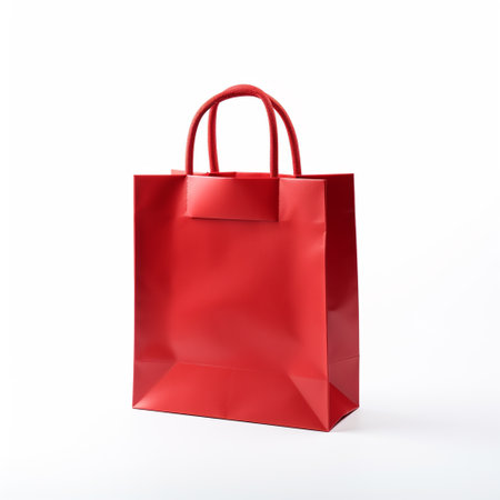 Red paper bag isolated on white background. 3d illustration. Mock up.の素材