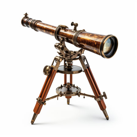 Telescope isolated on white background. 3d illustration. Vintage style.の素材