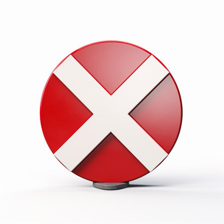3d rendering of a cross sign with the flag of Denmark on a white backgroundの素材