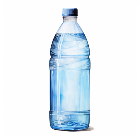 Plastic bottle with water isolated on white background. Watercolor illustration.の素材