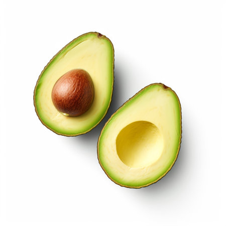 Avocado isolated on white background. Top view. Flat lay.の素材