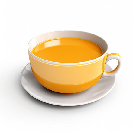 Orange cup of tea isolated on white background. 3D illustration.の素材