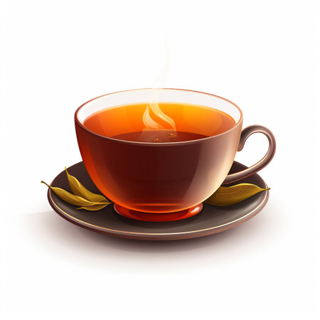 Cup of tea with leafs isolated on white background. Vector illustration.の素材
