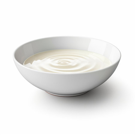 White bowl of yogurt isolated on white background. 3d illustration.の素材