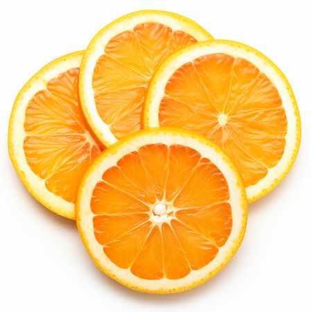 Slices of orange fruit isolated on white background cutout.の素材