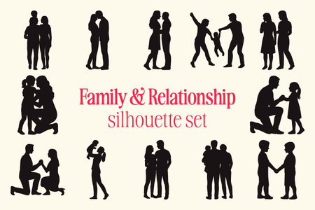 Family relations. Silhouettes of parents and children. Vector illustrationのイラスト素材