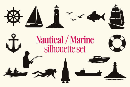 Nautical icons set. Collection of nautical symbols. Vector illustrationのイラスト素材