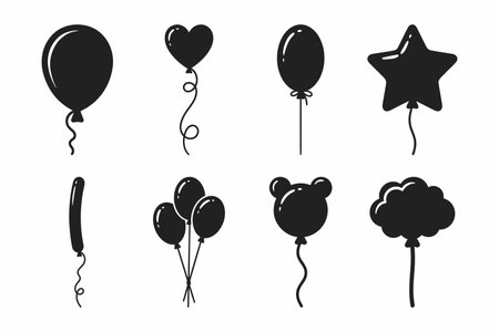Balloon icon set. Black and white balloons. Vector illustration.のイラスト素材