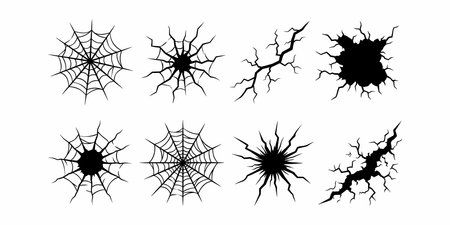 Set of spider web silhouettes isolated on white background. Vector illustration.のイラスト素材