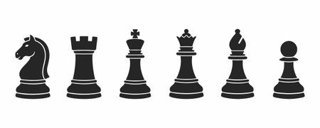 Chess vector icon set. Black illustration isolated on white background for graphic and web design.のイラスト素材