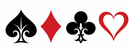This image features a collection of the four classic playing card suits in a stylized and elegant...