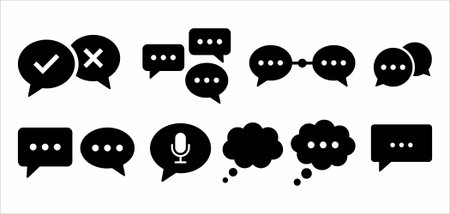 This collection features various black silhouettes of speech and thought bubbles. The set includes...