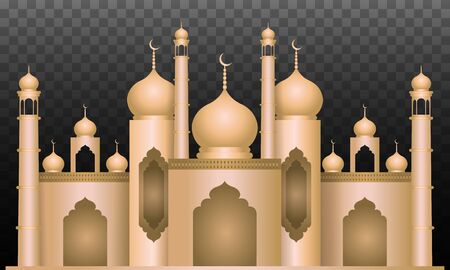 Masjid 3D Illustration Vector of Golden color with Transparent Backgroundのイラスト素材