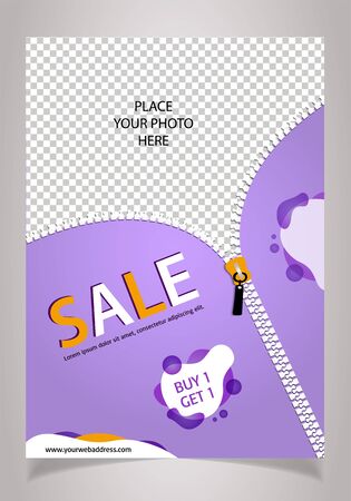 Design white A4 size Sale banners for social media and Print with place for photo. A4 Sale templates for publications and advertisingのイラスト素材