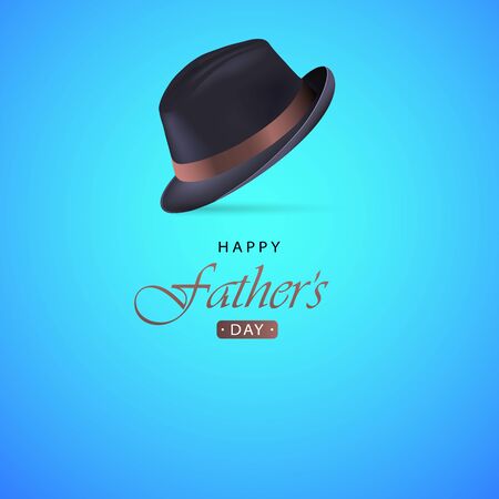 Happy Fatherâs Day Calligraphy greeting card Background Wallpaper of Vector illustration with Men Hats on Blue cyan color for male background. Love your parents and wish him with this card. This is square composition & EPS version 10 file.のイラスト素材