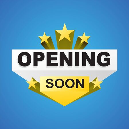 Opening Soon banner Design with Stars in Three Dimensional look with Yellow, White and Grey Color template for Promotional Advertise Banner into 3D look with Shadow and also colorful designのイラスト素材