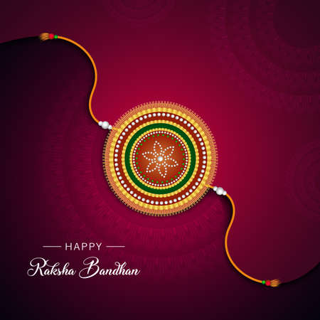 Raksha Bandhan Festival Greeting Card Dark Purple Background Design with Decorated Indian Rakhi Vector Illustration for Wishes, Greeting Card Template Design &amp; creative mandala.のイラスト素材