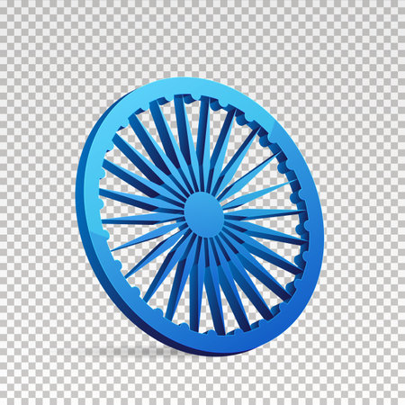 3D Ashoka Wheel PNG of Indian Flag Creative Illustration with Shadow for Independence Day 15 August or Republic Day 26 January on Transparent Background.のイラスト素材