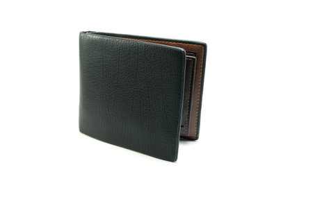 black leather wallet on white background isolated