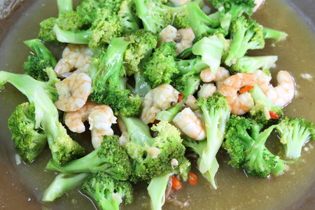 Stir-fried Broccoli with Shrimpの写真素材