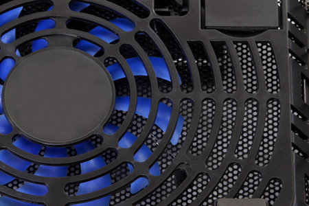Close up of the cooling fan of a computer. Technology background.の写真素材